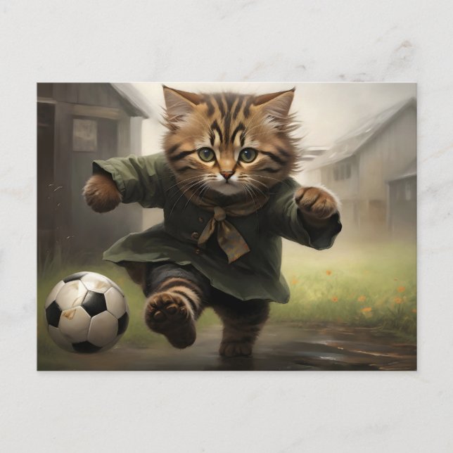 Postal Gato de fútbol aburrido (Anverso)