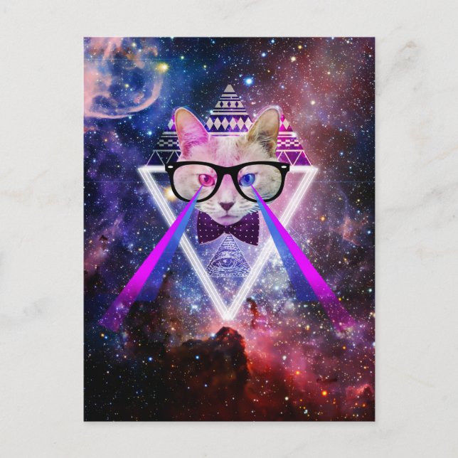Postal Gato de galaxia hipster (Anverso)