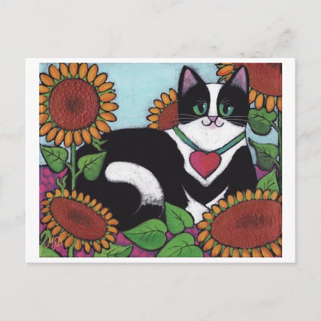 Postal Gato de girasol (Anverso)