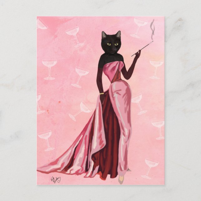 Postal Gato de glamour en rosa (Anverso)