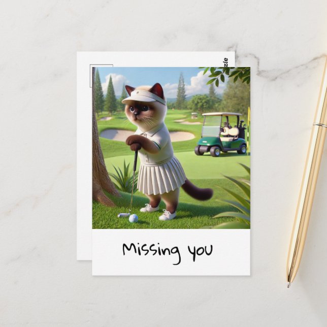 Postal Gato de Golfer te echa de menos (Anverso/Reverso In Situ)