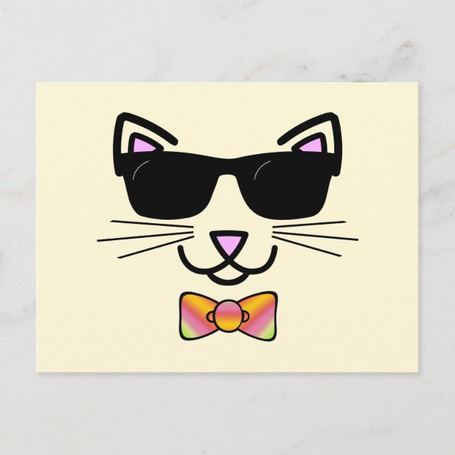 Postal Gato de Guay con gafas de sol y una BowTie (Anverso)