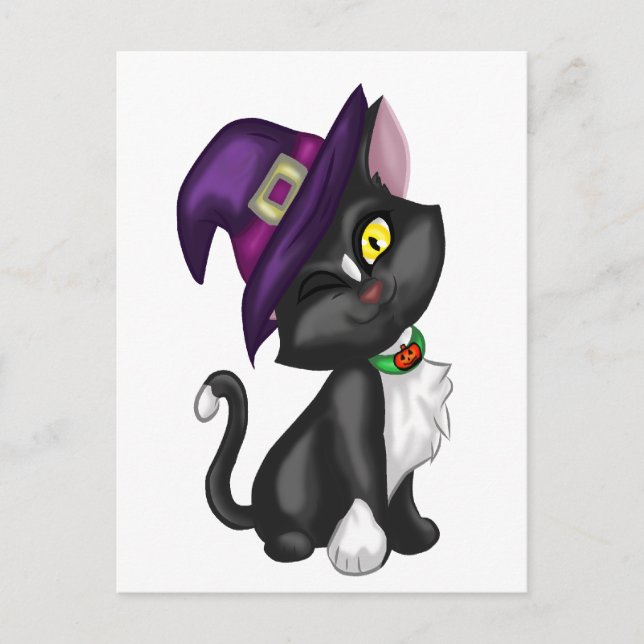 Postal Gato de Halloween con Gorra (Anverso)