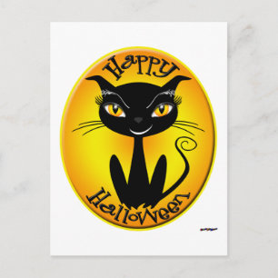 Postal Gato de Halloween Feliz Caprichoso