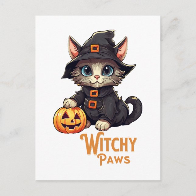 Postal Gato de Halloween Patas Brujas (Anverso)