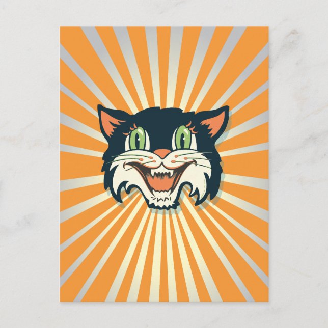 Postal Gato de Halloween retro vintage (Anverso)