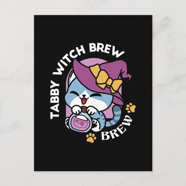 Postal Gato de Halloween Tabby - Gorra de brujas y arte d (Anverso)