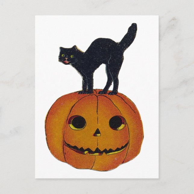 Postal Gato de Halloween vintage (Anverso)