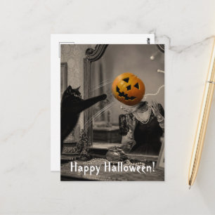 Postal Gato de Halloween vintage derriba la cabeza de Jac
