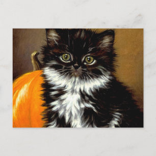 Postal Gato de Halloween Vintage en Blanco y Negro