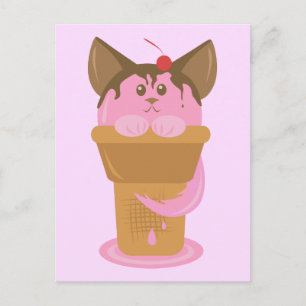 Postal Gato de helado de fresa