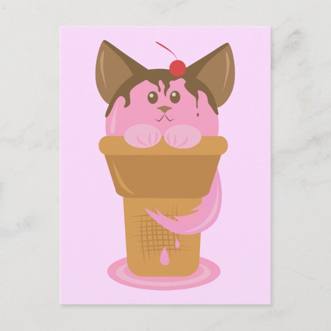 Postal Gato de helado de fresa (Anverso)