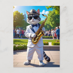 Postal Gato de Jazz Genial