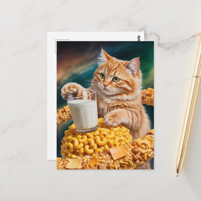 Postal Gato de jengibre con leche en el espacio (Anverso/Reverso In Situ)