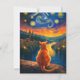 Postal Gato de jengibre contemplante | Starnight Sky Art