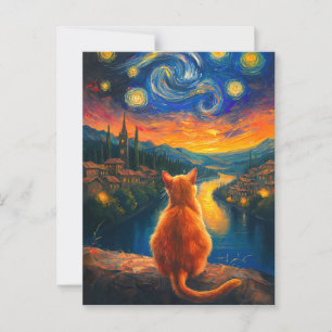 Postal Gato de jengibre contemplante   Starnight Sky Art