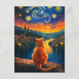 Postal Gato de jengibre contemplante | Starnight Sky Art