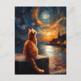 Postal Gato de jengibre contemplante | Starry Night Sky