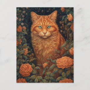 Postal Gato de jengibre en las flores