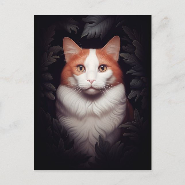 Postal Gato de jengibre entre hojas (Anverso)