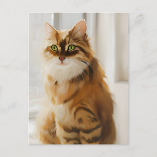 Postal Gato de jengibre esponjoso en la ventana