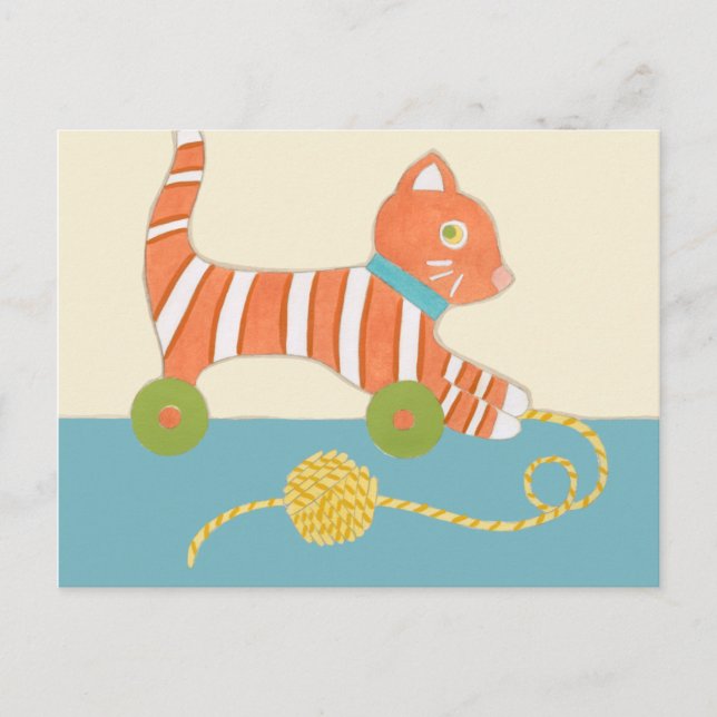 Postal Gato de juguete a rayas con bola de cuerda (Anverso)