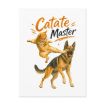 Gato de Karate Divertido Pateando Pastor Alemán