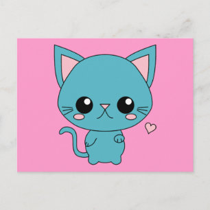 Postal Gato de Kawaii azul