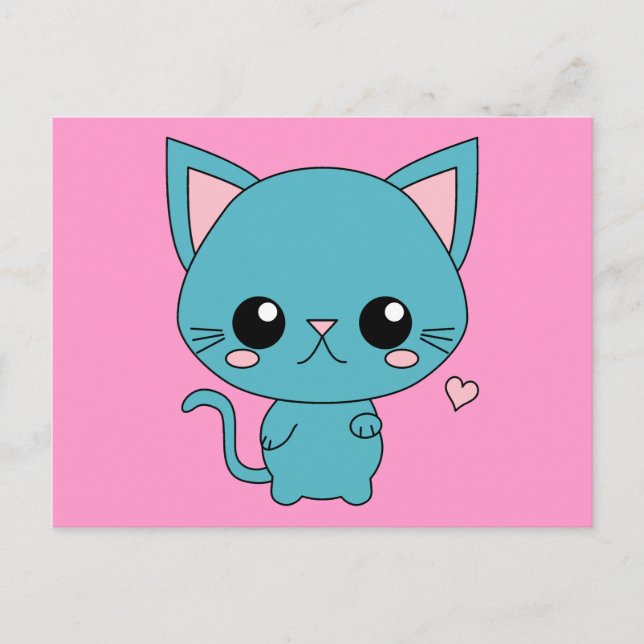 Postal Gato de Kawaii azul (Anverso)