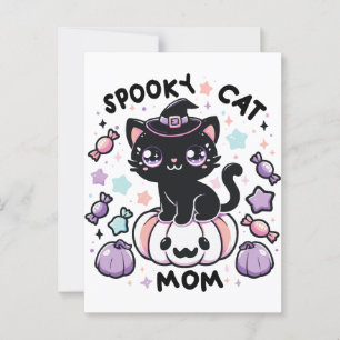 Postal Gato de Kawaii Halloween - Gatito de bruja suave e