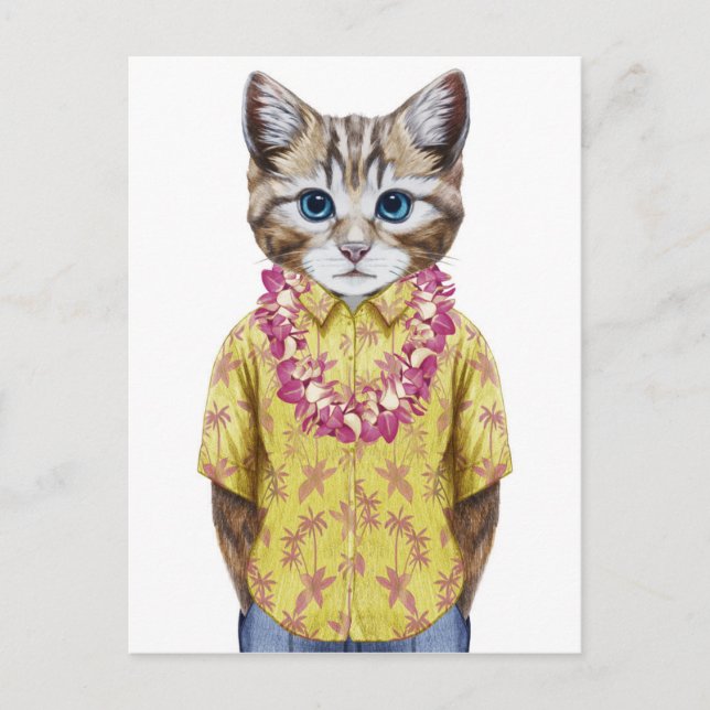 Postal Gato de Kitty Hawaiano (Anverso)