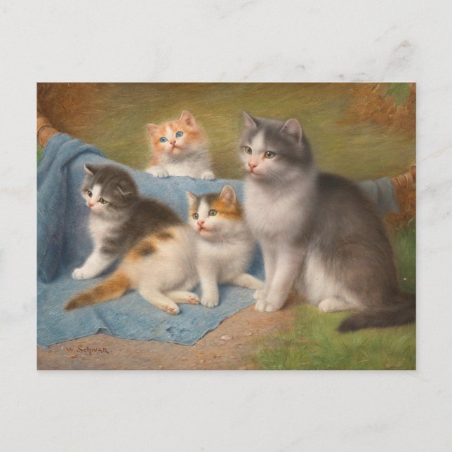 Postal Gato de la madre orgullosa Wilhelm Schwar Art (Anverso)