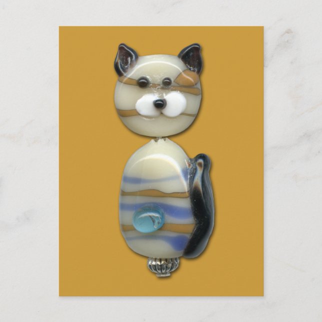 Postal Gato de la perla de vidrio azul marrón (Anverso)