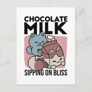 Postal Gato de Leche Chocolate Kawaii – Bebida Acogedora 