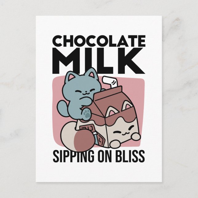 Postal Gato de Leche Chocolate Kawaii – Bebida Acogedora  (Anverso)