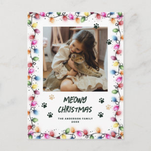 Postal Gato de luces de Navidad Patas verdes Foto Meowy