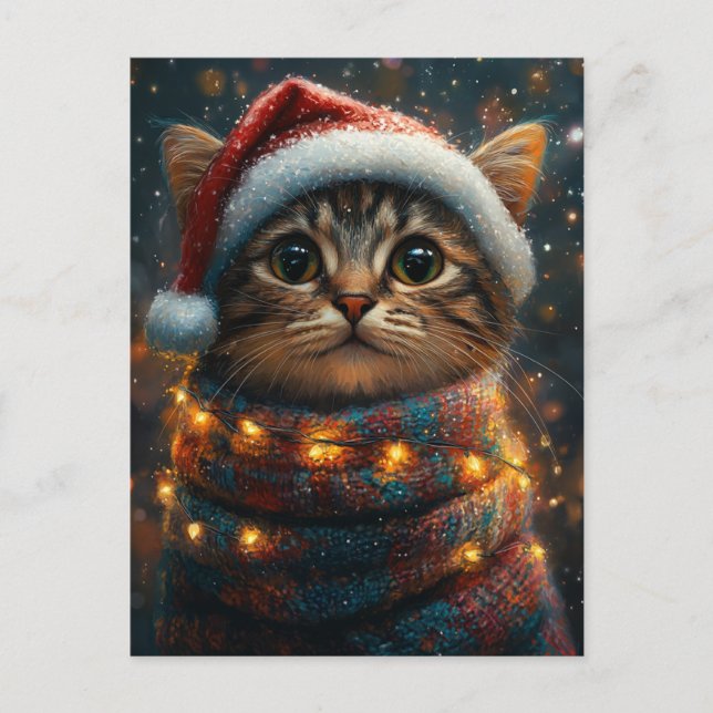 Postal Gato de Navidad Adorable (Anverso)
