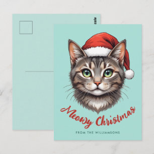 Postal Gato de Navidad Lindo Personalizado con Sombrero d