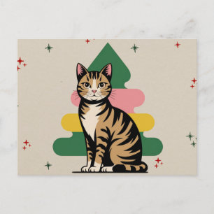 Postal Gato de Navidad Modernista de mediados de siglo co