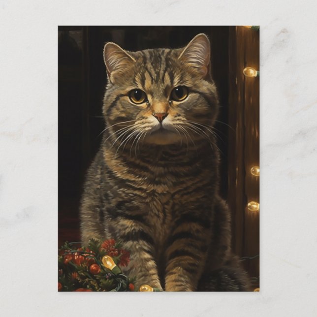 Postal Gato de Navidades de corte (Anverso)
