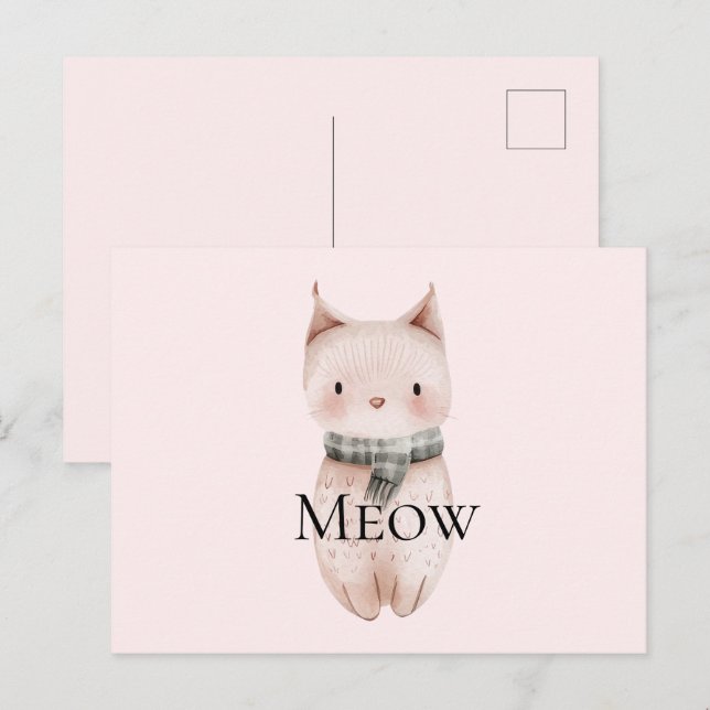 Postal Gato de Navidades Rubor Pink Meow (Anverso / Reverso)