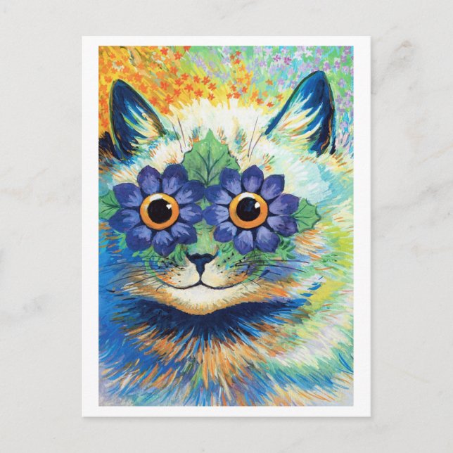 Postal Gato de ojos de flores, Louis Wain (Anverso)