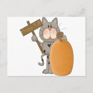 Postal Gato de otoño feliz con calabaza
