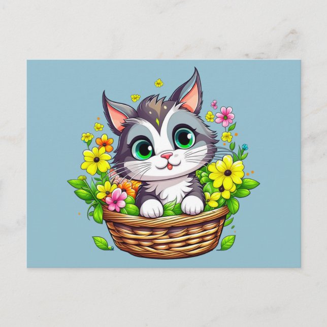 Postal Gato de Pascua en las flores (Anverso)