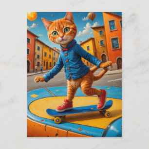 Postal Gato de patineta