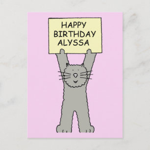 Postal Gato de Personalizado de cumpleaños feliz de Alyss