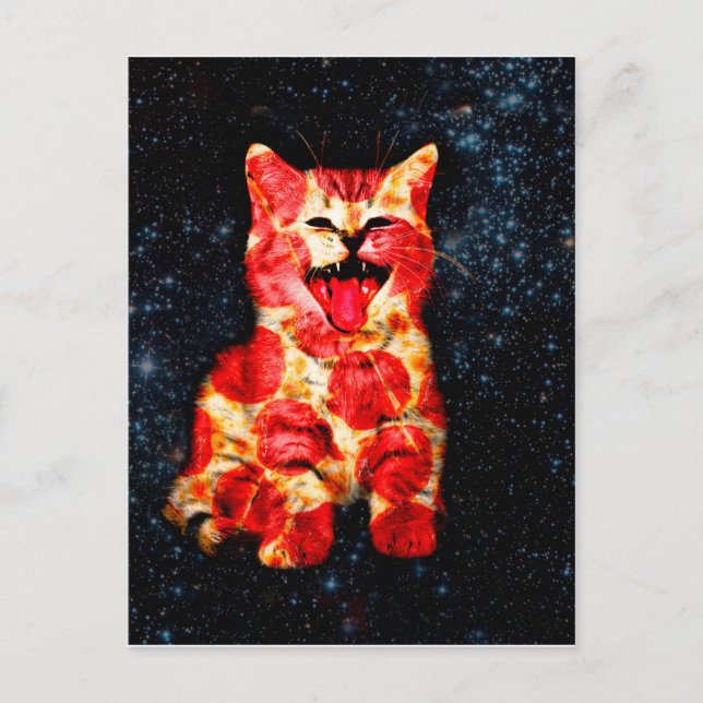 Postal Gato de pizza en el espacio (Anverso)