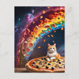 Postal Gato de pizza gracioso en espacio en escaleras de 