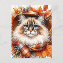 Postal Gato De Ragdoll En Escarcha De Otoño Con Hojas De