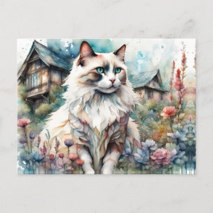 Postal Gato de Ragdoll en un jardín inglés